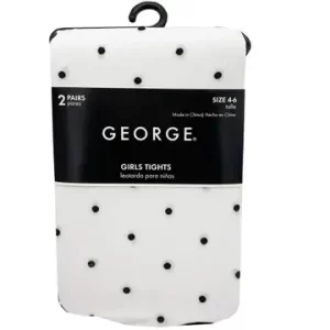 George Girls Tights (2 Pack) - White Dot & Black